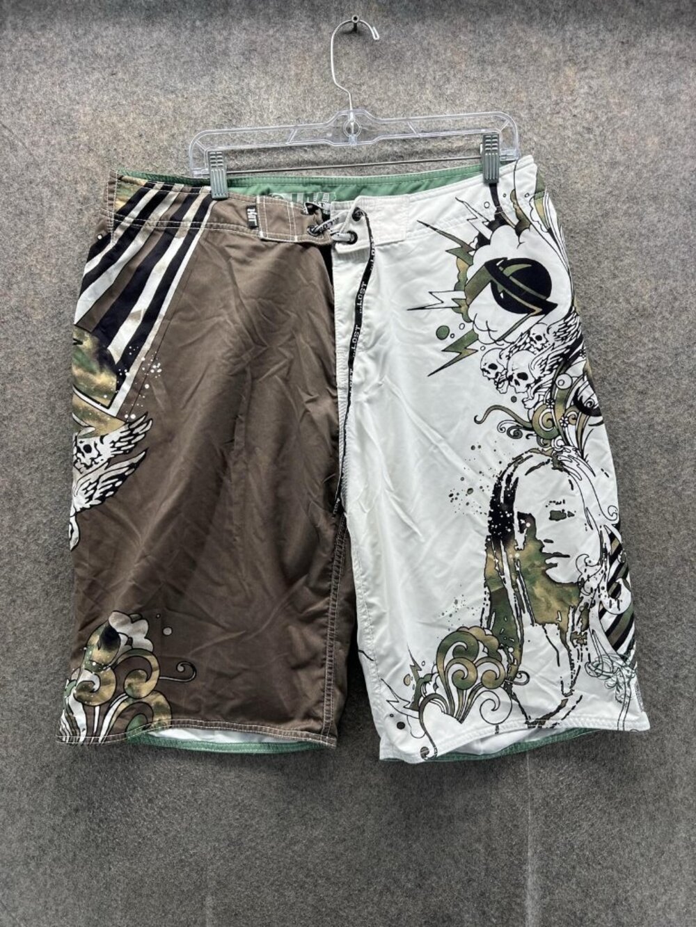 Lost Swim Trunks Mens 38 Multicolor Skull Colorblock Quick Dry Board Shorts Y2K